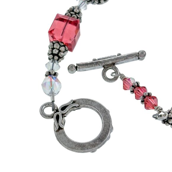 Vintage Sterling Silver 925 Pink Crystal Beaded Toggle Bracelet 7" - Picture 3 of 5